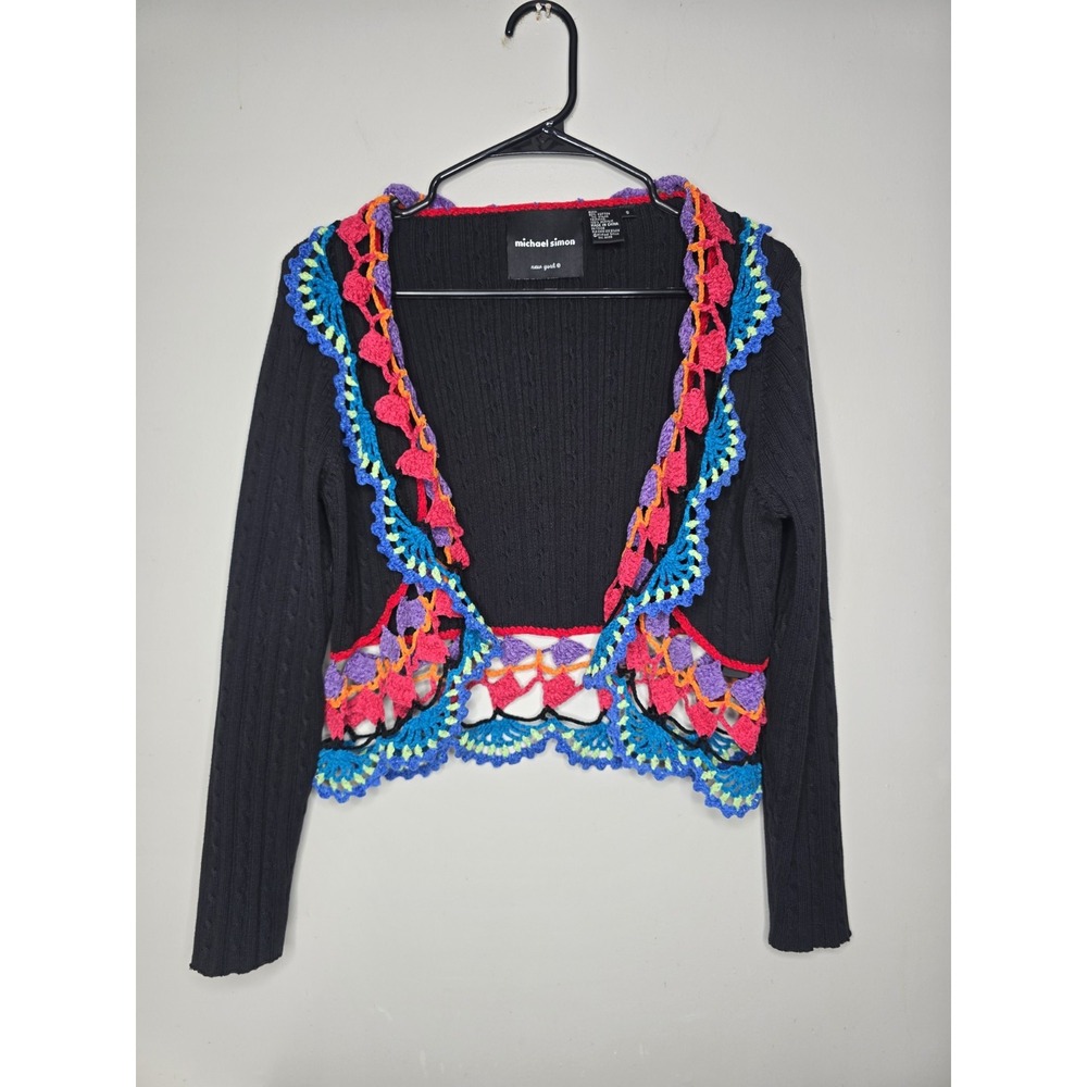 Vintage Michael Simon Rainbow Crochet Open Cardigan Y2K Rare